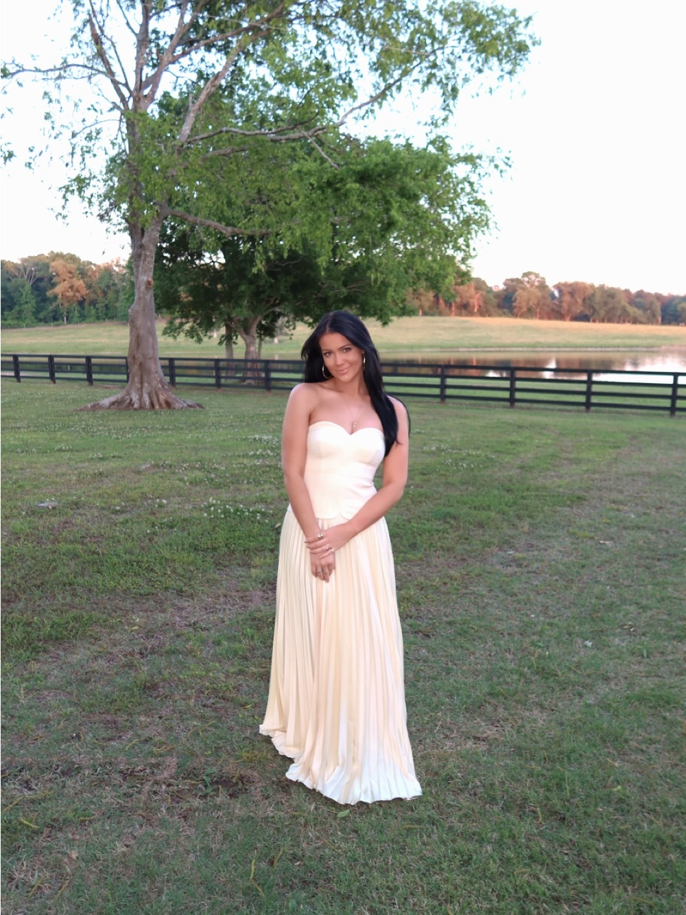 ANTONIO MELANI Strapless Pleated Maxi Dress in Ivory